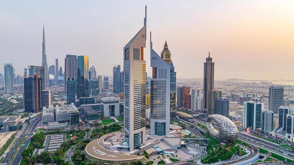 Emirates Towers on Sheikh Zayed Road in Dubai